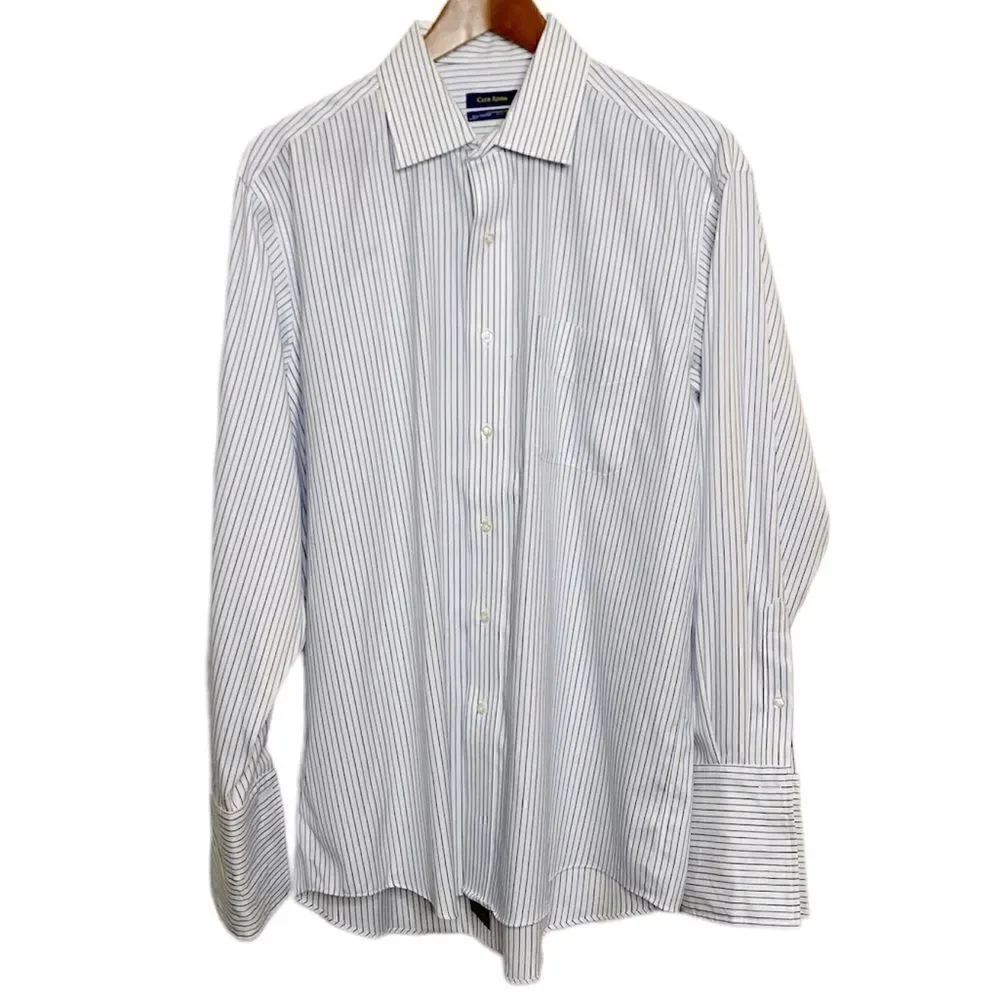 🎄Club Room Dress Shirt White Blue Striped Large